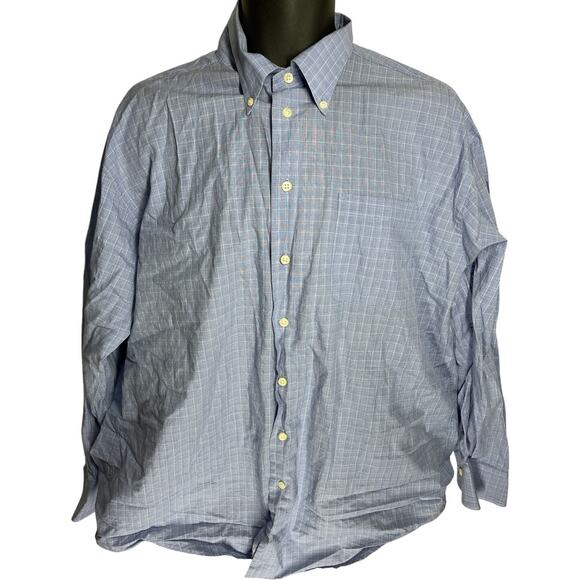 Nautica Button Up Shirt Mens Size 17 Blue Plaid Long Sleeve 100% Cotton Casual - Picture 1 of 5